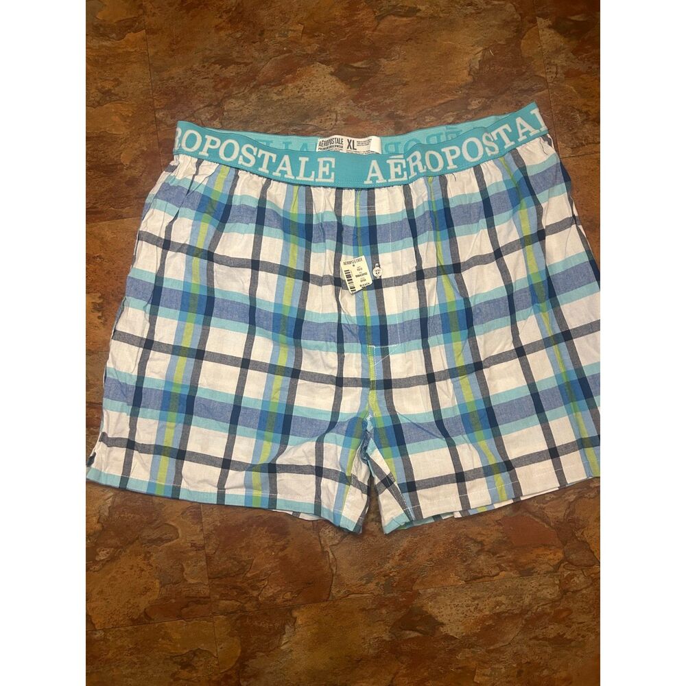 Aeropostale Y2K Prep Plaid Boxer Shorts Men's Size XL NWT Cotton Blue Green